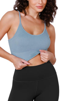 ODODOS Seamless Sports Bra for Women Ribbed Camisoles Non Padding Yoga Bra Crop Tank Tops Iceberg Medium